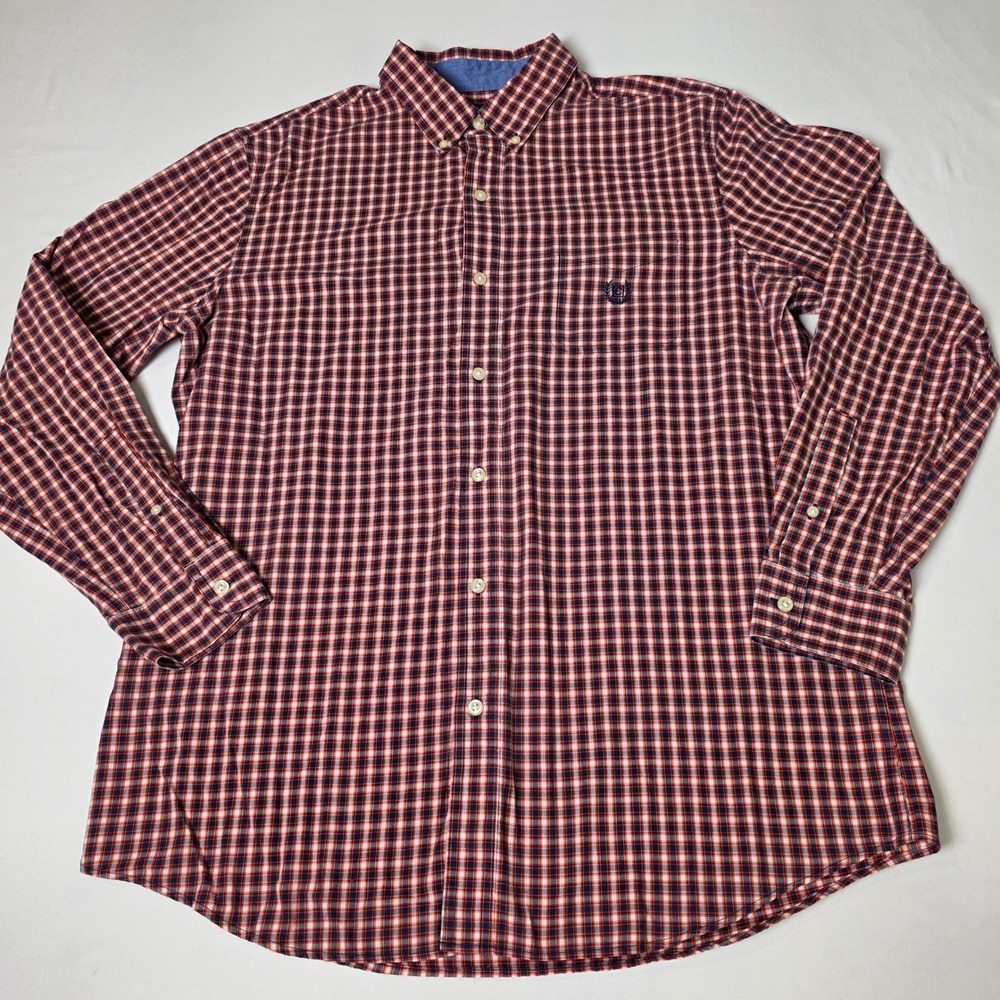 Chaps Button Down Shirt Mens Large Dusk Orange Plaid‎ Easy Care Long Sleeve